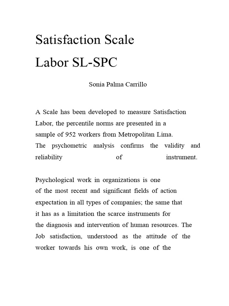 Satisfaction Scale | PDF | Job Satisfaction | Validity (Statistics)