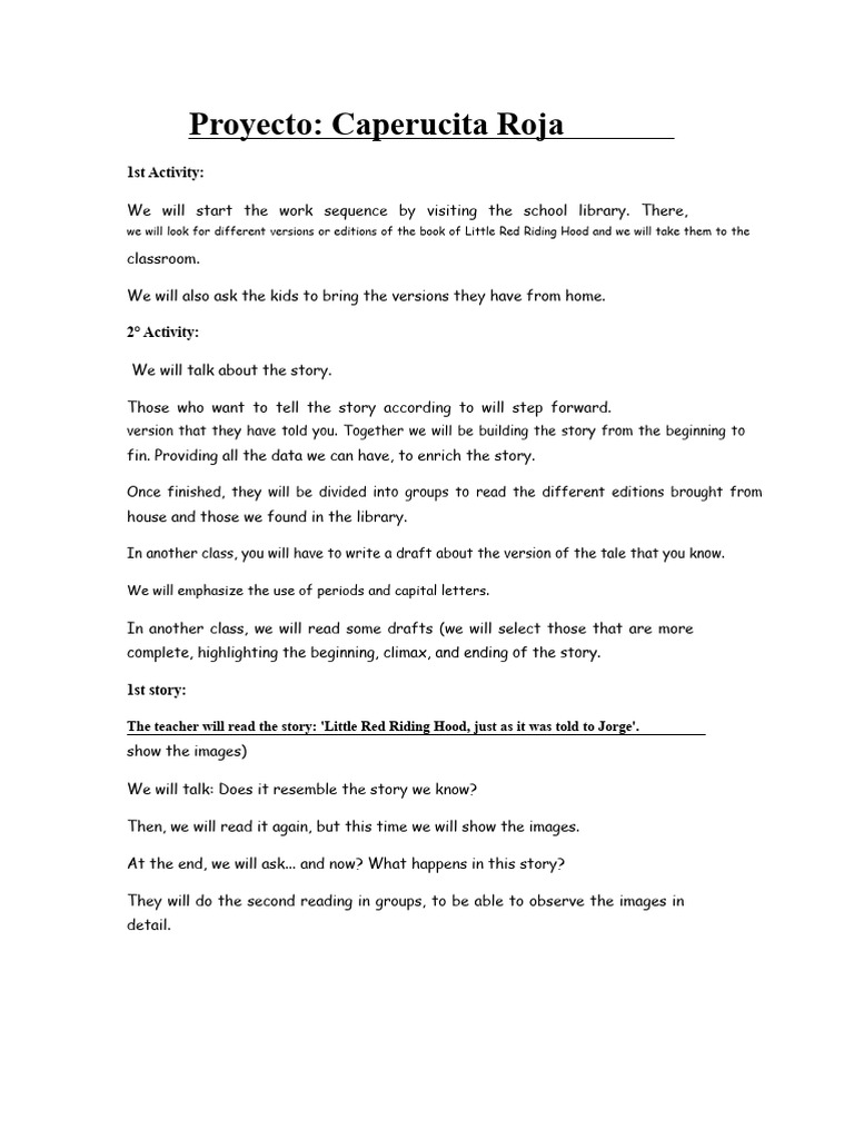 Little Red Riding Hood Project | PDF | Little Red Riding Hood