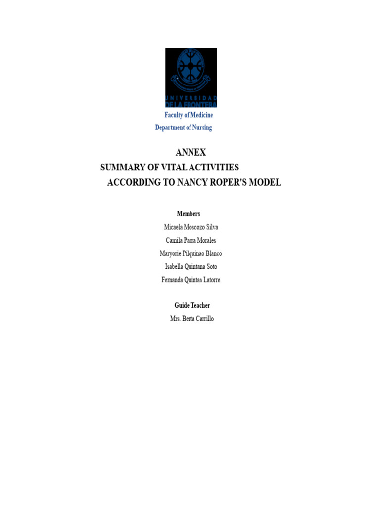 Annex Summary of Vital Activities According To The Nancy Roper Model ...