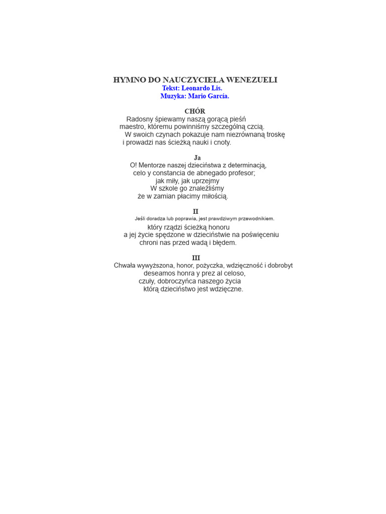 Hymna Do Nauczyciela Wenezueli | PDF