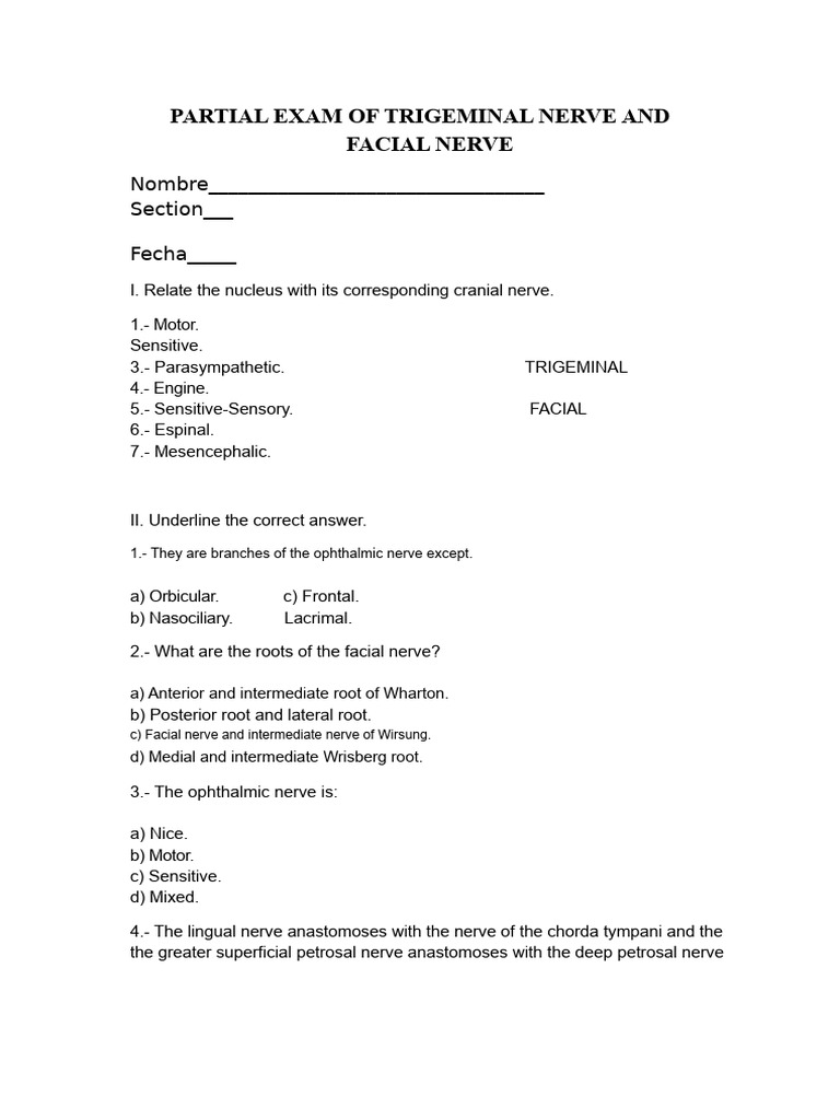 Trigeminal and Facial Nerve Exam Guide | PDF | Human Anatomy | Human ...