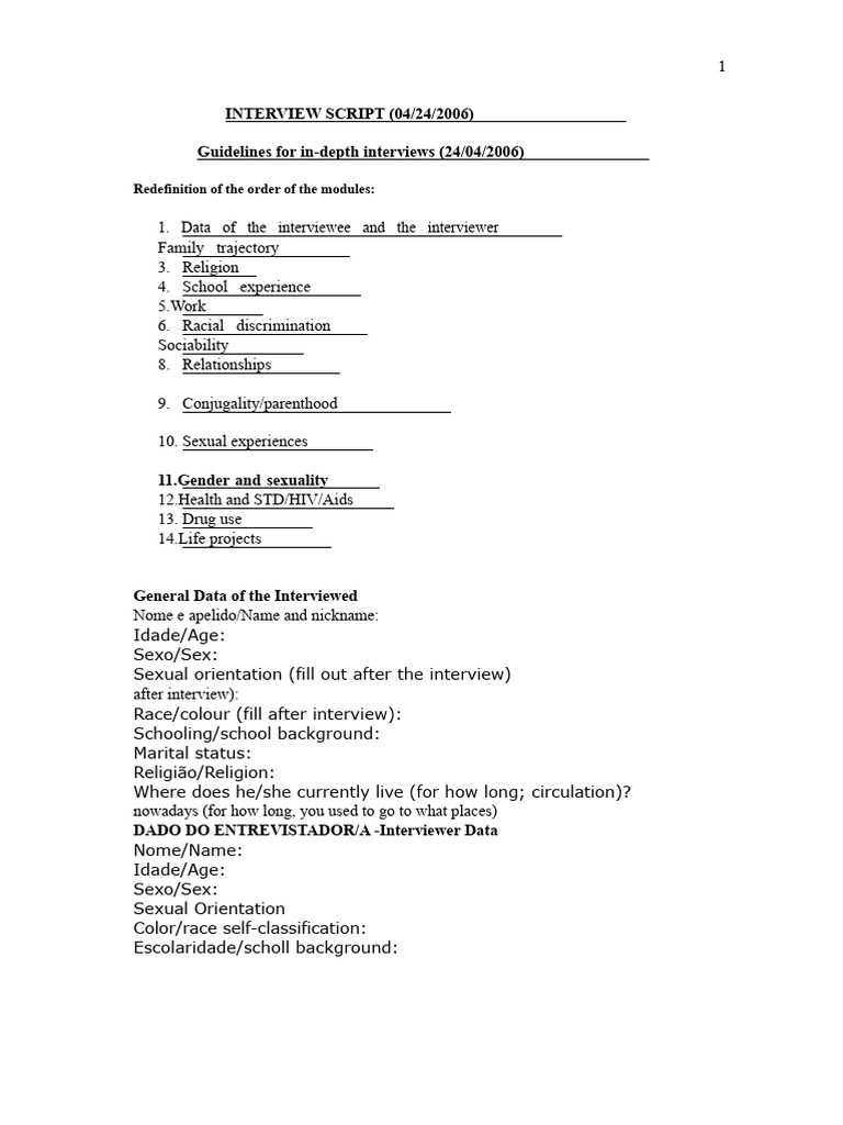 In-Depth Interview Guidelines | PDF | Sexually Transmitted Infection ...