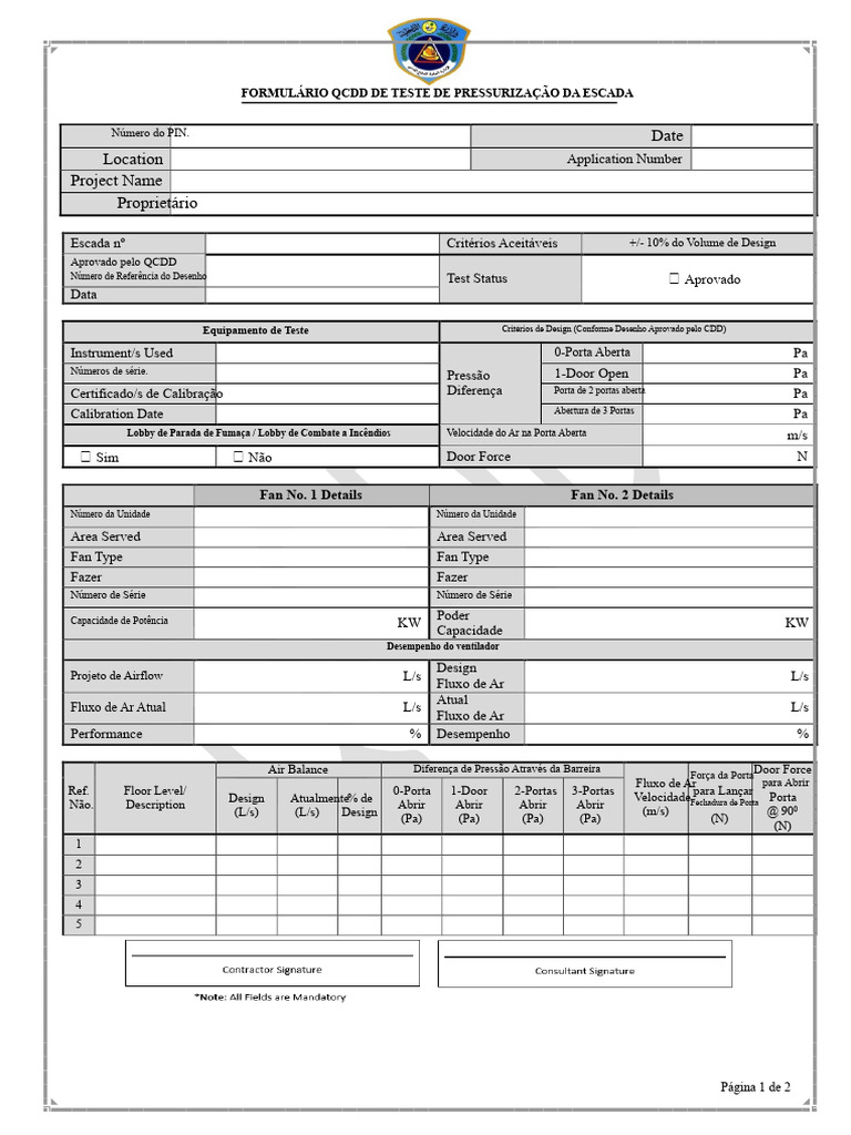 Formulário de Teste de Pressurização QCDD | PDF