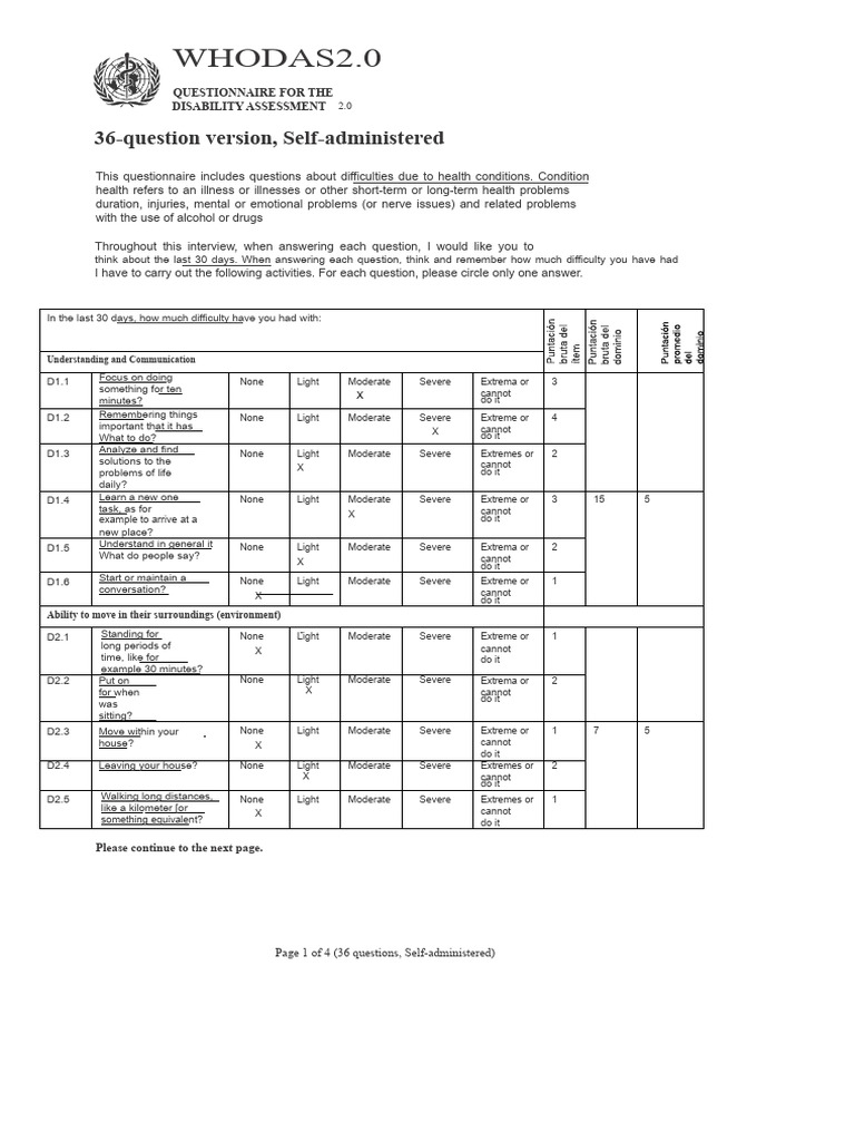 WHODAS 2.0 Disability Assessment Tool | PDF | Questionnaire ...