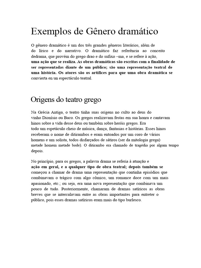 Exemplos e Características do Gênero Dramático | PDF | Teatro | Tragédia