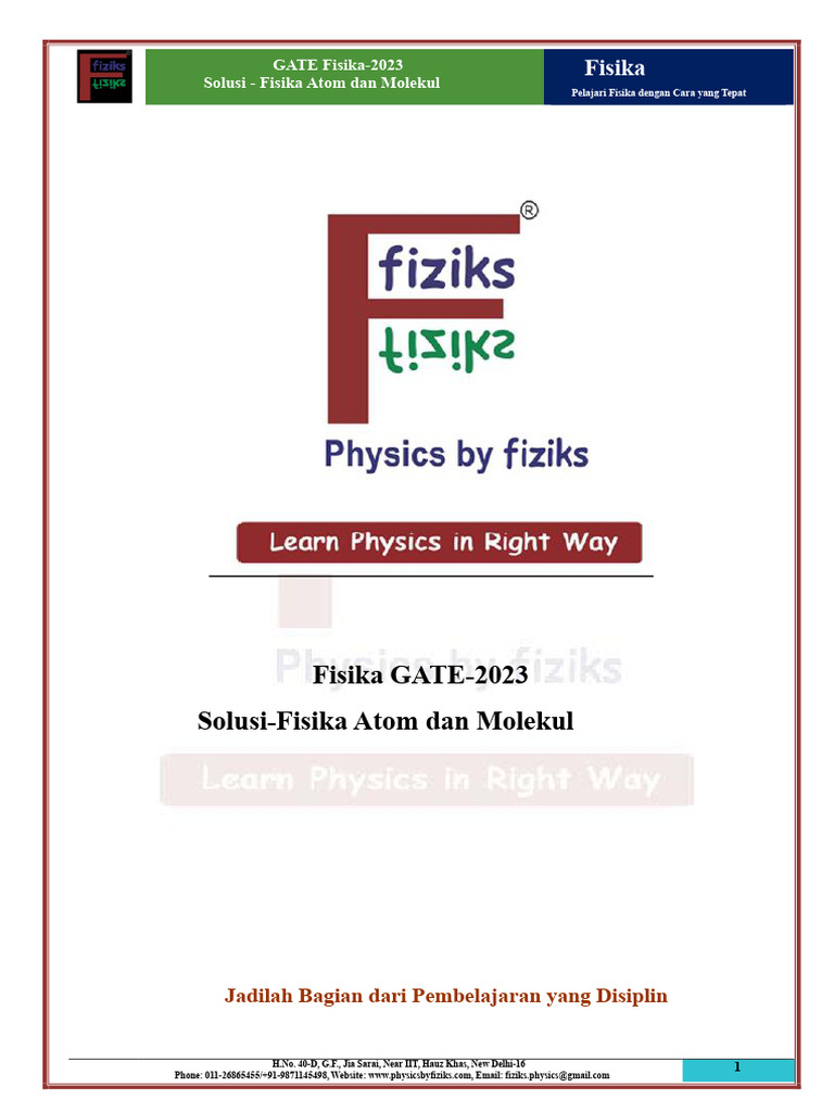 Solusi Fisika Atom GATE 2023 | PDF