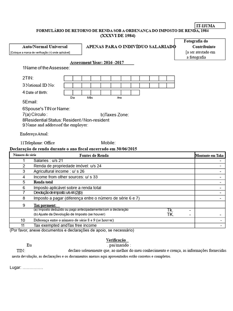 Formulário de Declaração de Imposto de Renda | PDF | Impostos | Imposto ...