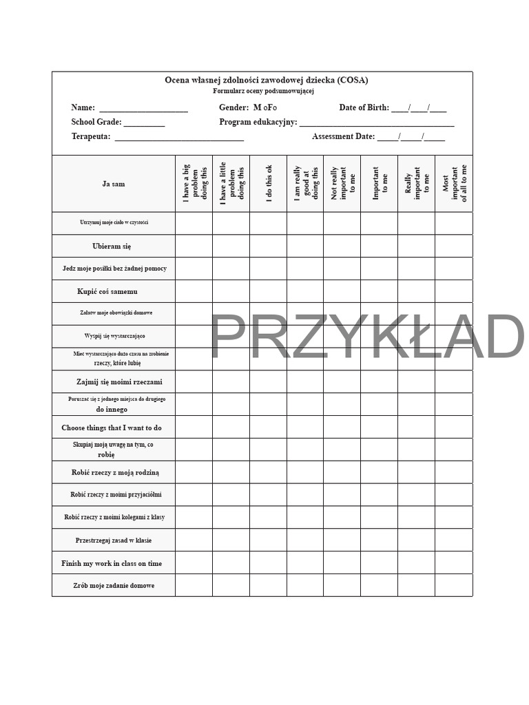 Formularz Podsumowania COSA | PDF