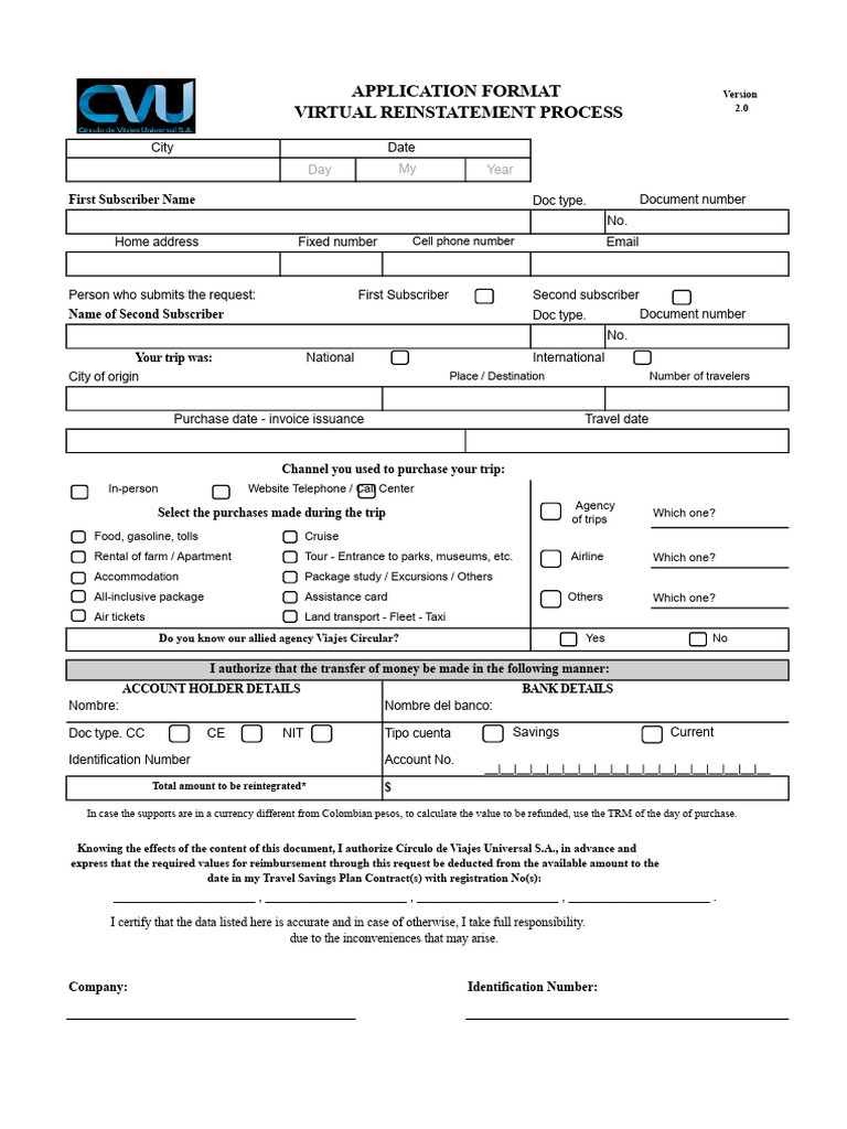 Request For CVU Reimbursement | PDF | Service Industries