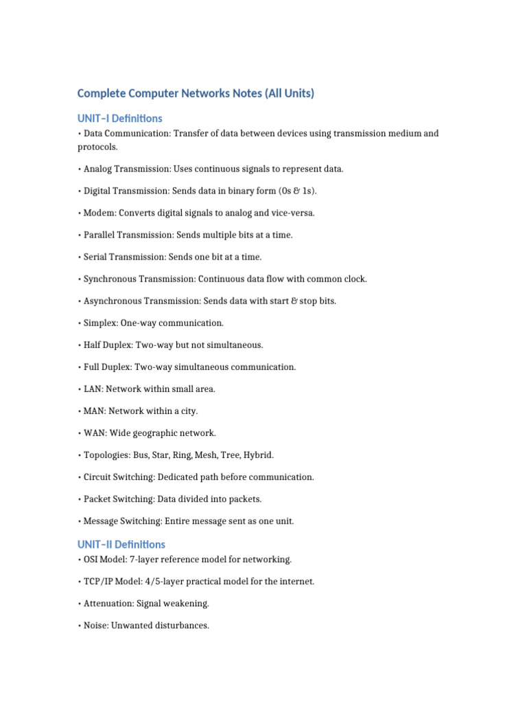 Complete Computer Networks All Units | PDF | Computer Network ...