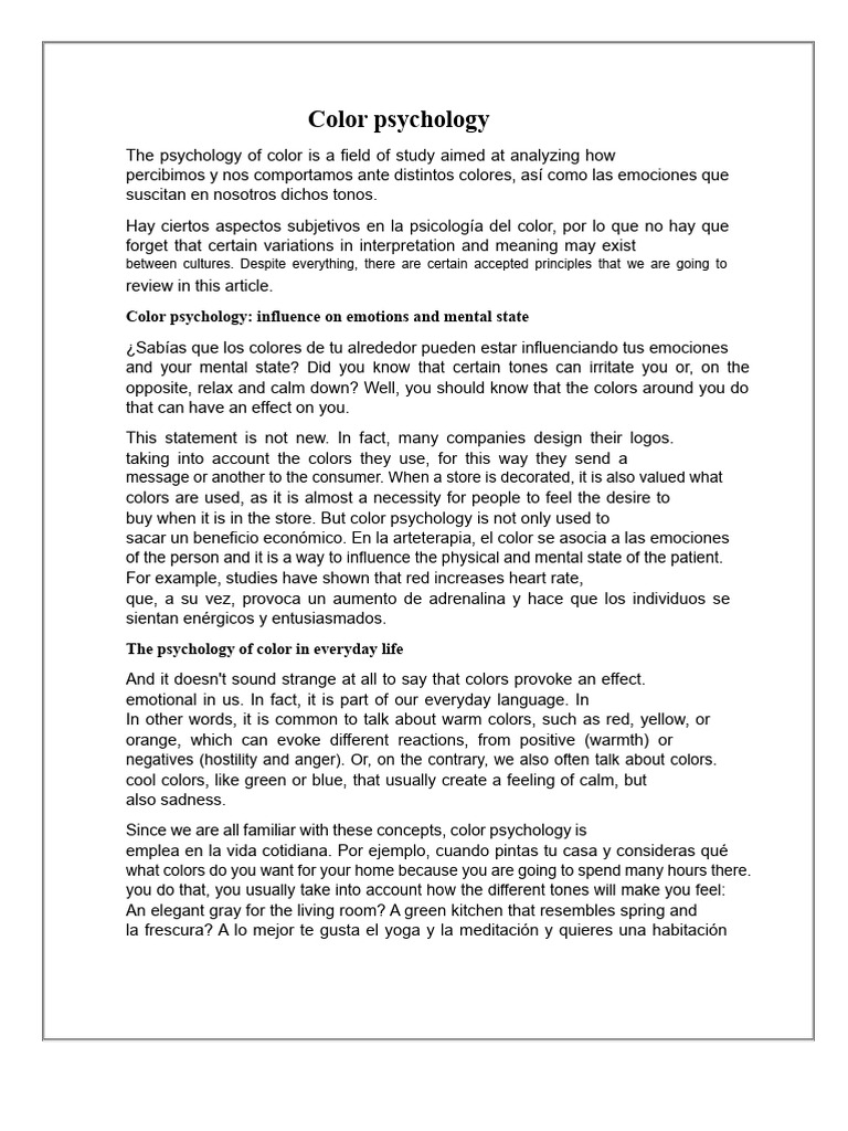 Understanding Color Psychology and Its Impact | PDF | Emotions | Psychology
