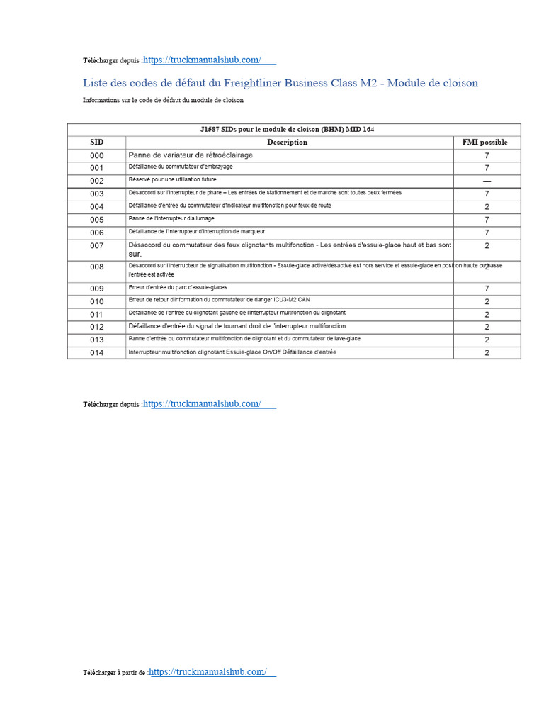 Codes de défaut Freightliner M2 BHM | PDF | Interrupteur | Ingénierie ...