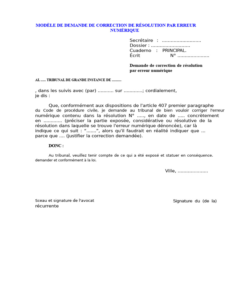 Demande de Correction d'Erreur Numérique | PDF
