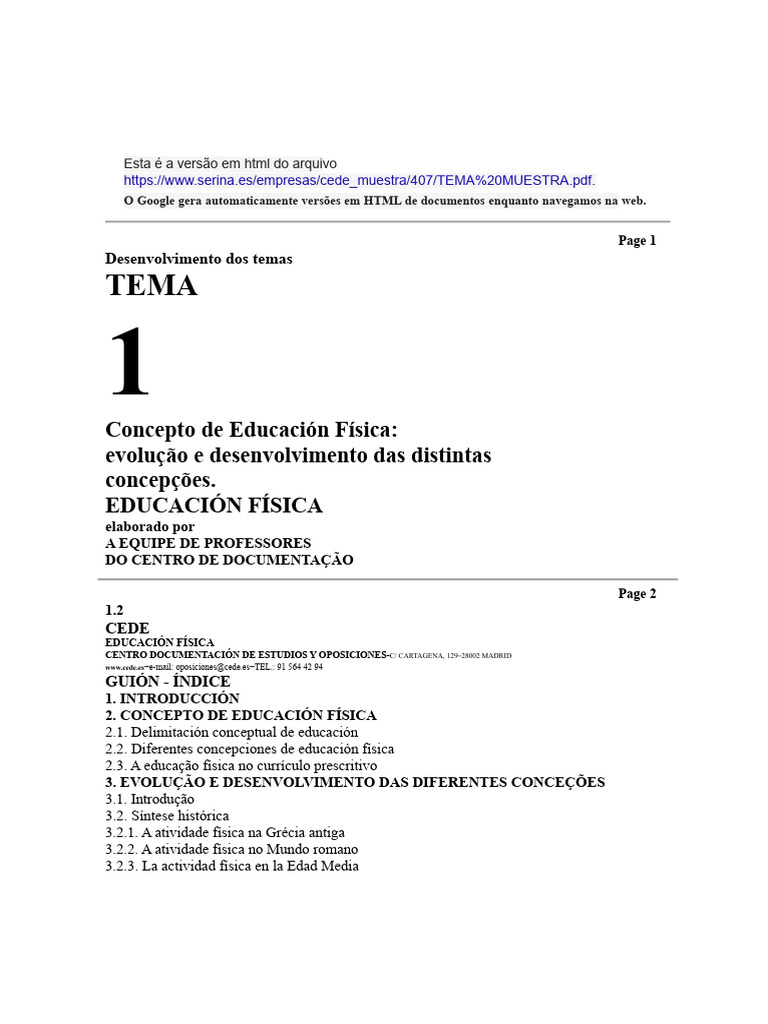 Conceito de Educação Física - Evolução e Desenvolvimento Das Distintas ...