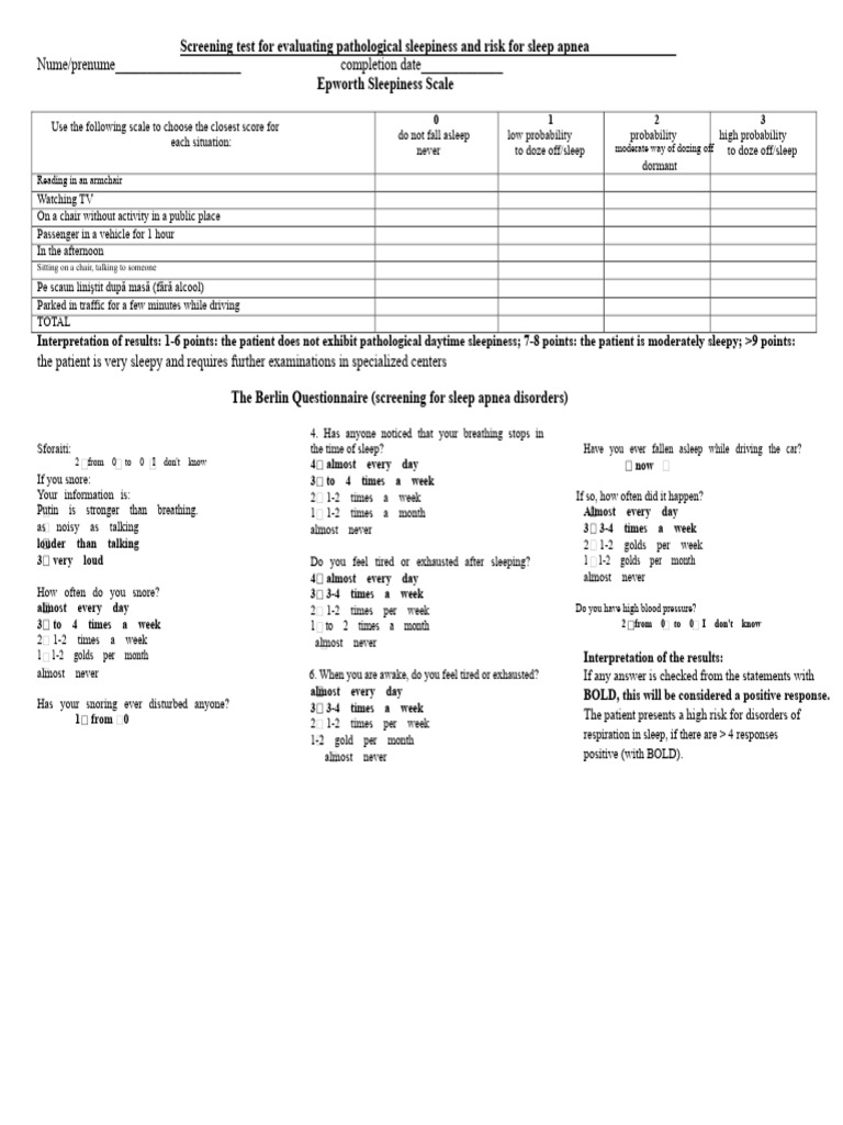 Questionnaires | PDF | Sleep Apnea | Snoring