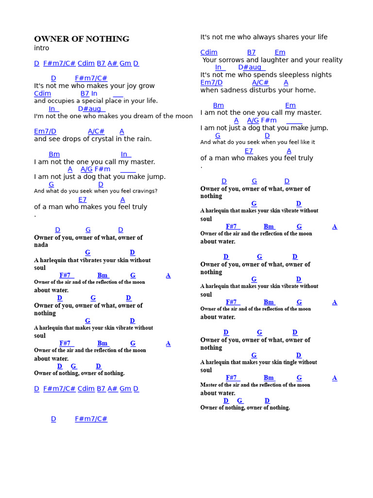 Owner of Nothing (Chords) | PDF