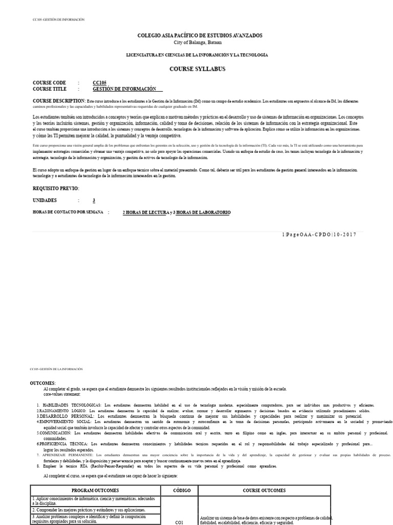 Curso CC105: Gestión de Información | PDF | Gestión de la información ...