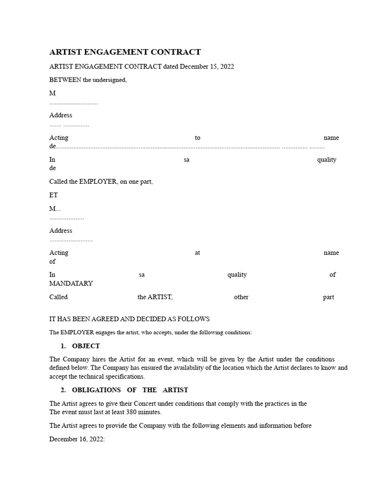 Artist Contract | PDF | Employment | Private Law