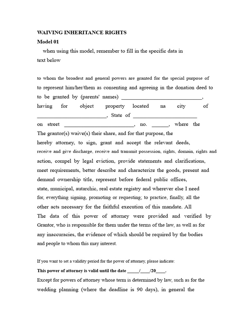 Waiving Inheritance Rights Document | PDF | Power Of Attorney | Deed