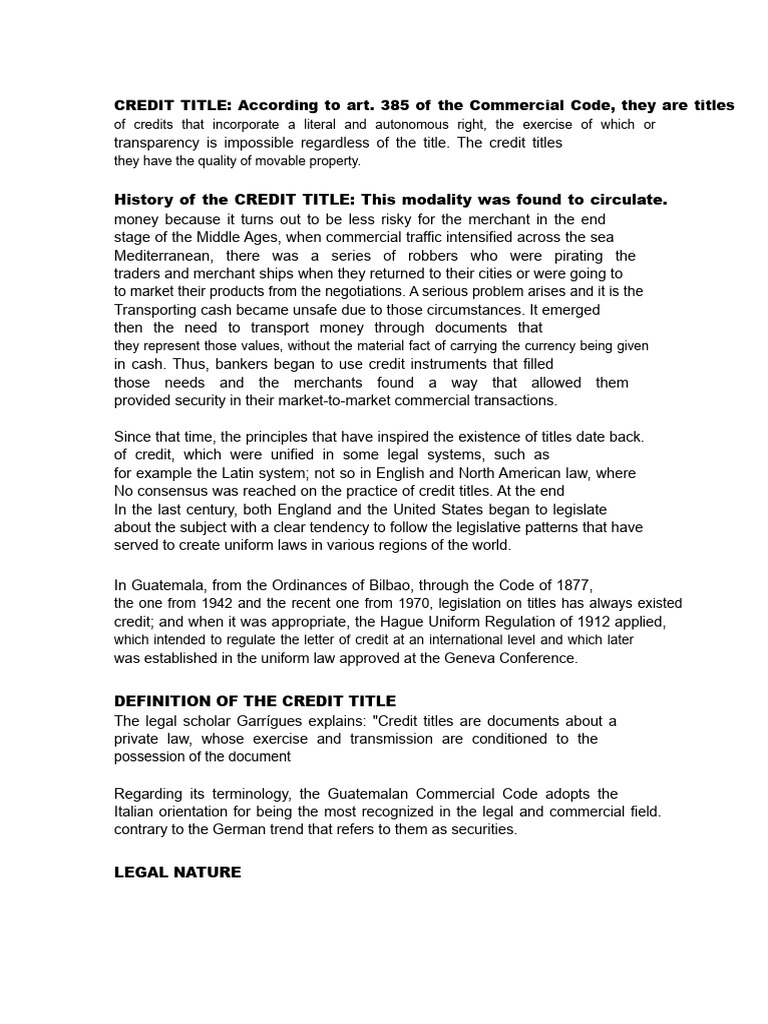Understanding Credit Titles in Law | PDF | Payments | Banks