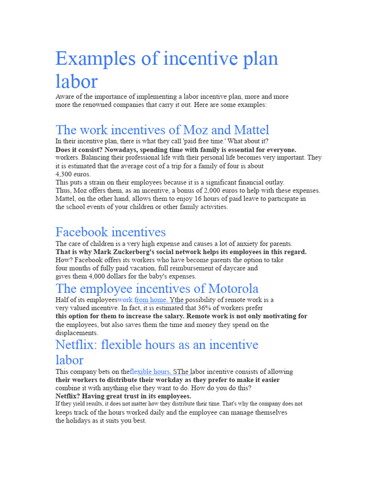 Top Labor Incentive Plan Examples | PDF | Incentive | Employment