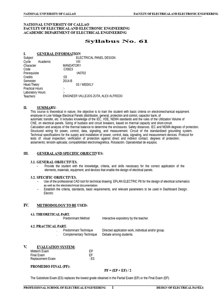 Electrical Panel Design Syllabus | PDF | Electrical Engineering ...