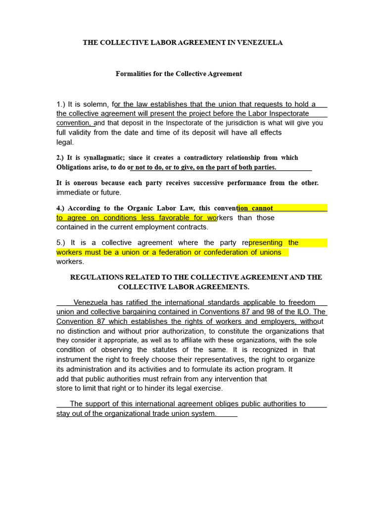 Collective Labor Agreement in Venezuela | PDF | Collective Bargaining ...