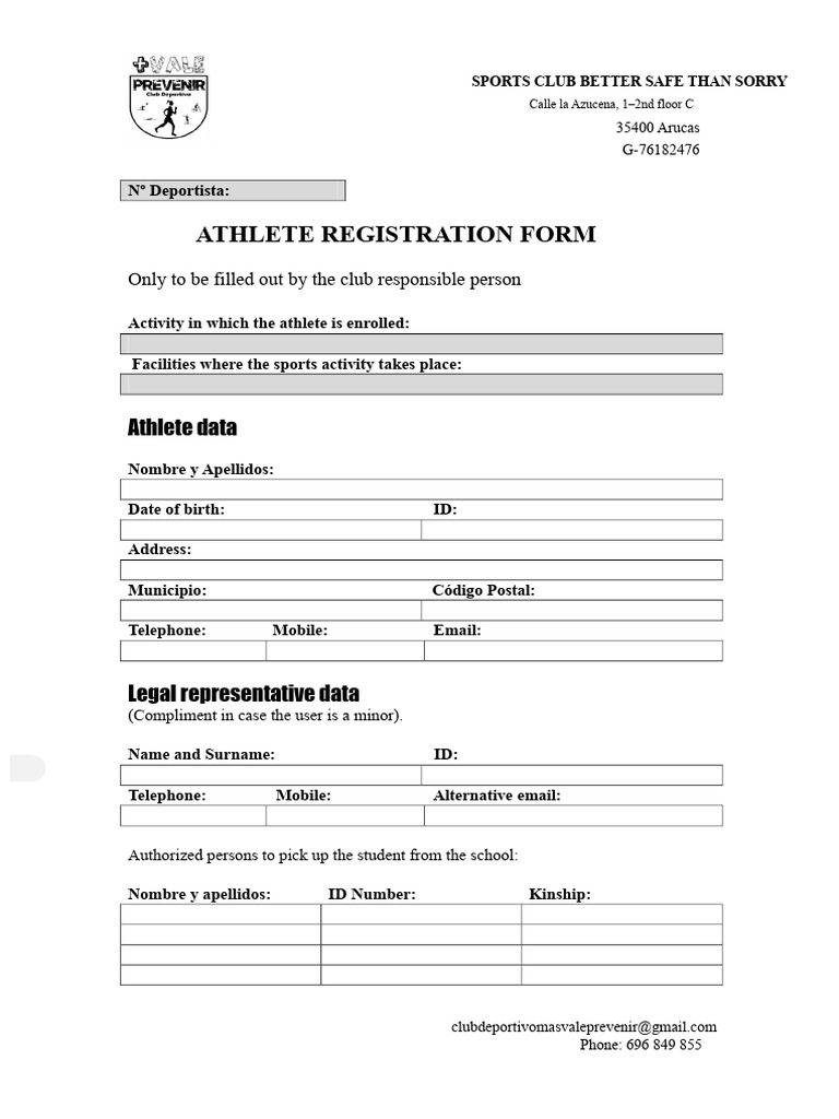 Athlete Registration Form Template | PDF