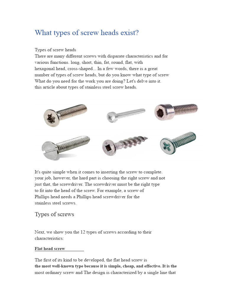 Types of Screws | PDF | Screw | Tools