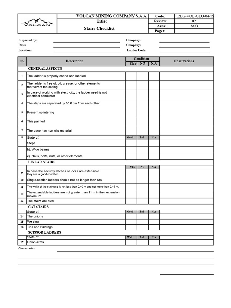 REG-VOL-GLO-04-59 Stair Checklist | PDF | Stairs
