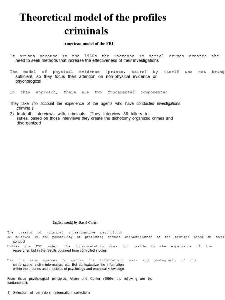 Criminal Profiling Models Explained | PDF | Offender Profiling | Crimes
