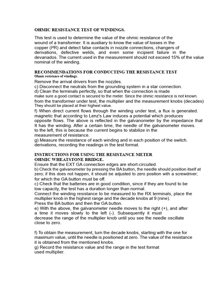 Ohmic Resistance Testing for Transformers | PDF | Transformer ...