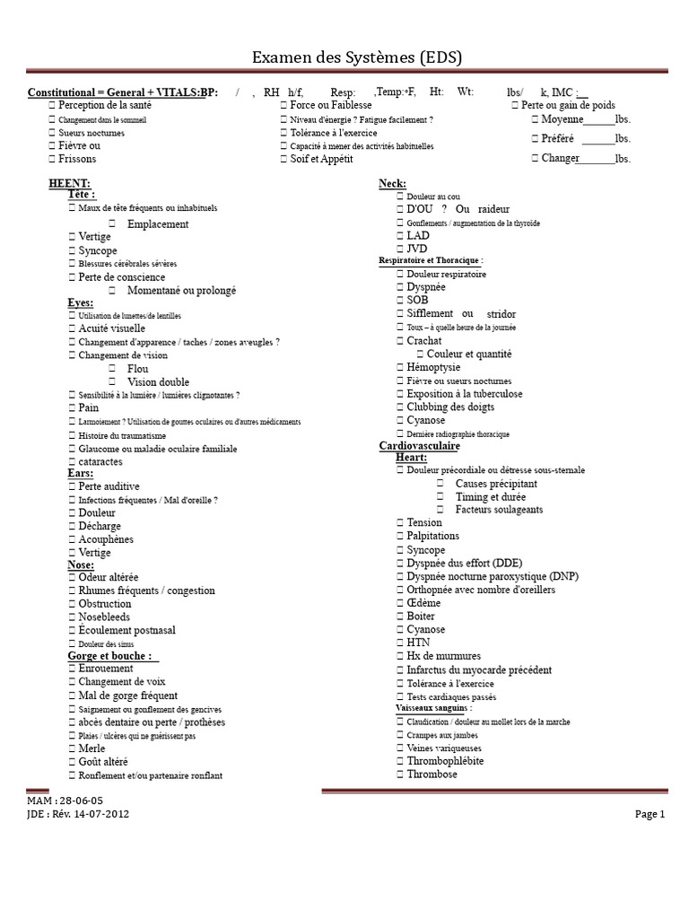 Examen des Systèmes Médicaux Complet | PDF | Grossesse | Douleur