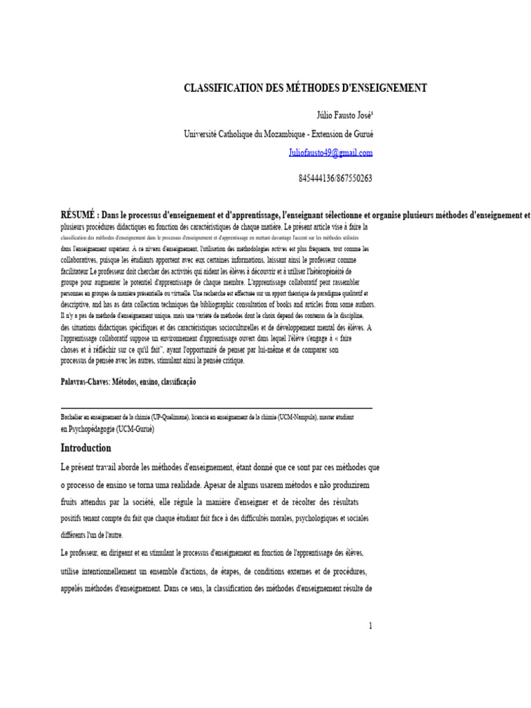 Classification des Méthodes d'Enseignement | PDF | Apprentissage ...