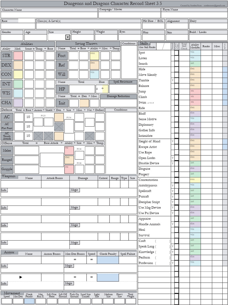 D&D 3.5 Character Record Sheet | PDF
