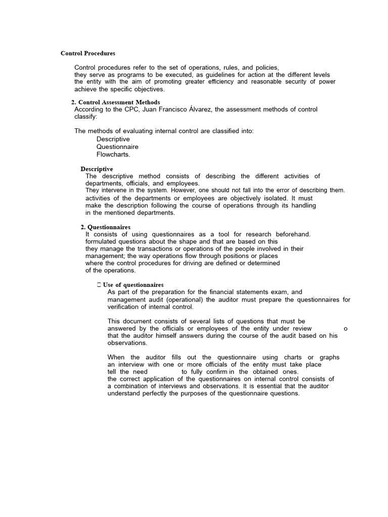 Control Procedures and Assessment Methods | PDF | Audit | Internal Control