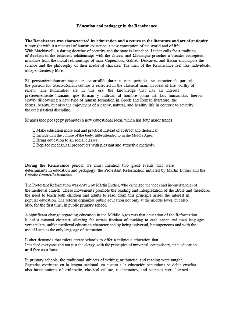 Renaissance Education and Pedagogy Insights | PDF | Renaissance ...