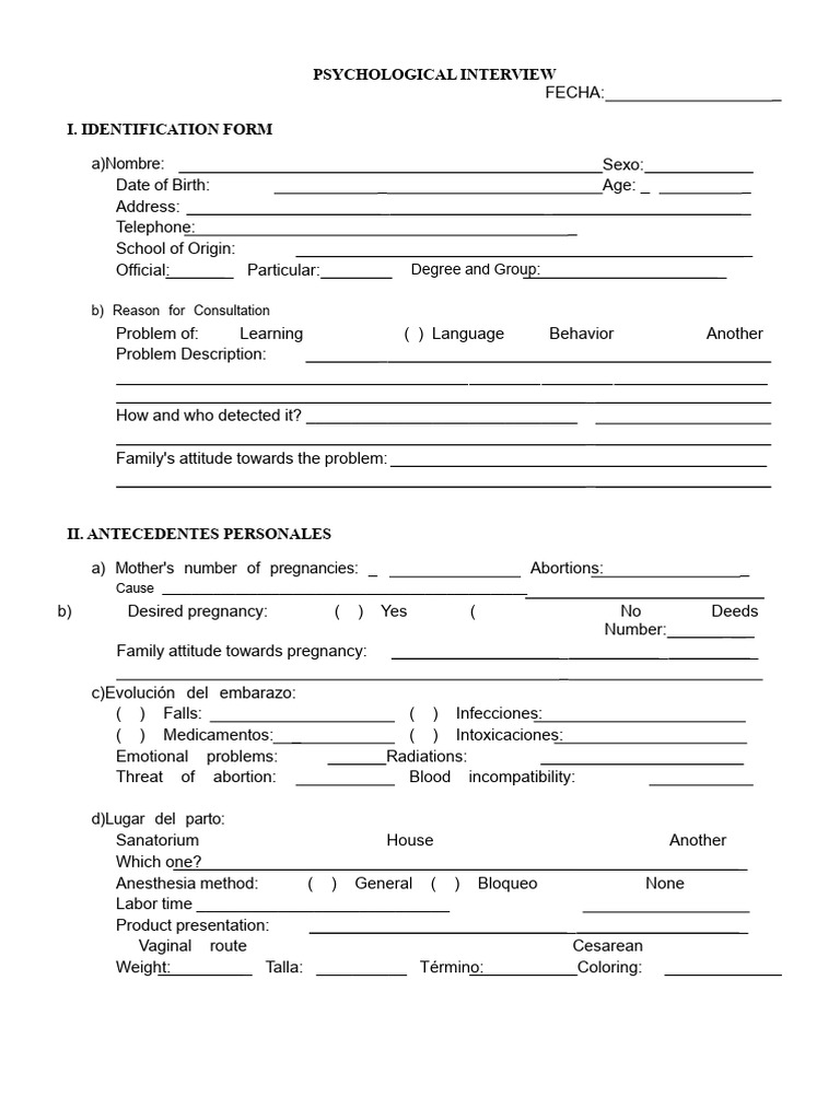 Child Psychological Interview Form | PDF | Pregnancy | Childbirth