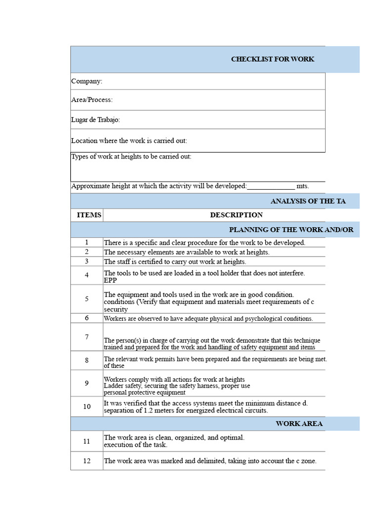 Checklist Format For Work at Heights | PDF | Personal Protective ...
