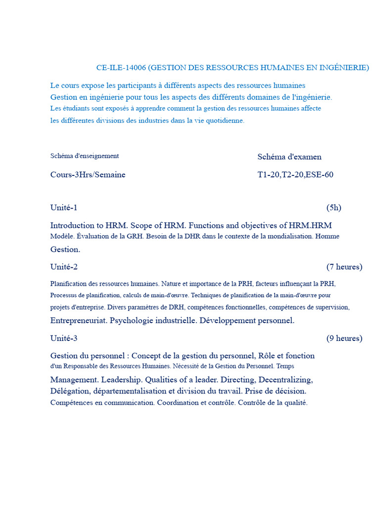 Gestion des RH en ingénierie : Cours complet | PDF | Gestion des ...