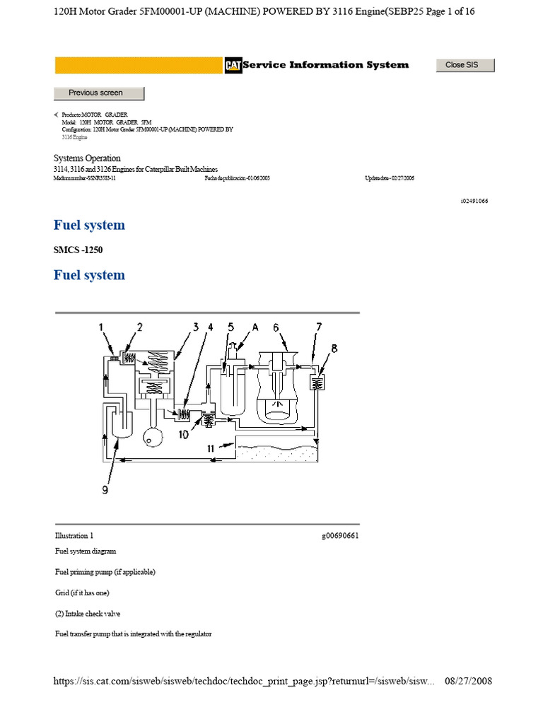 120H Motor Grader 3116 Engine Guide | PDF | Throttle | Fuel Injection