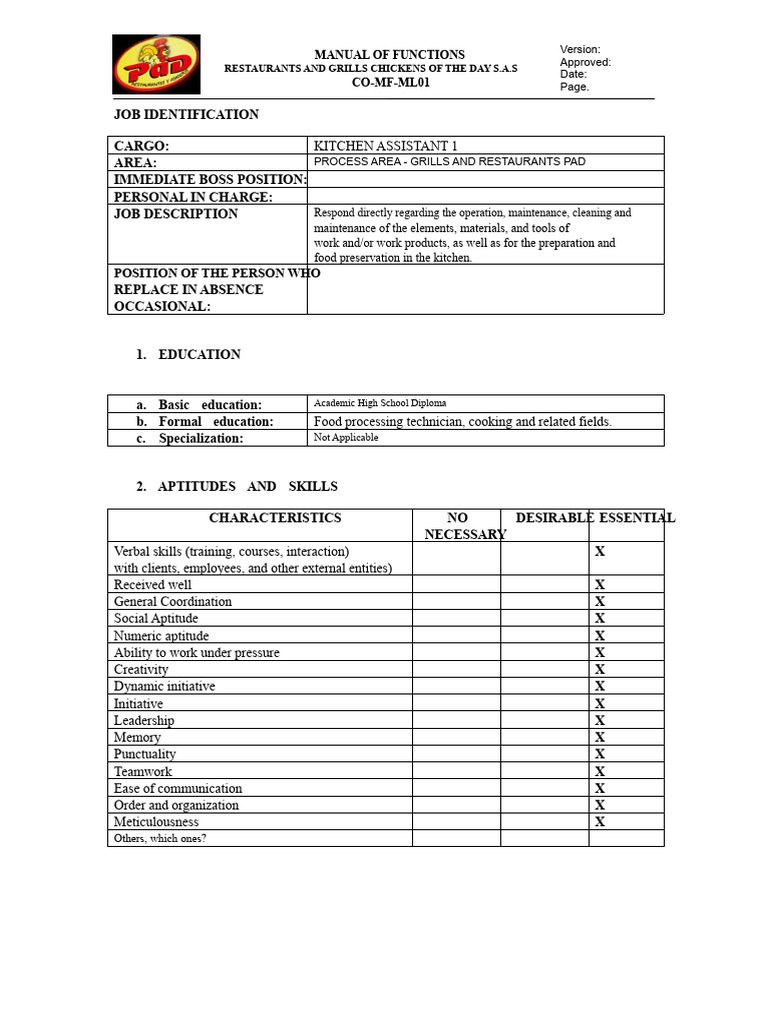 Kitchen Assistant Job Manual | PDF