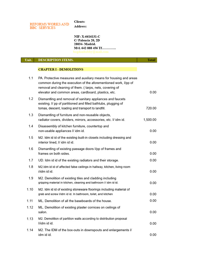 Comprehensive Renovation Cost Estimate | PDF | Wall | Drywall