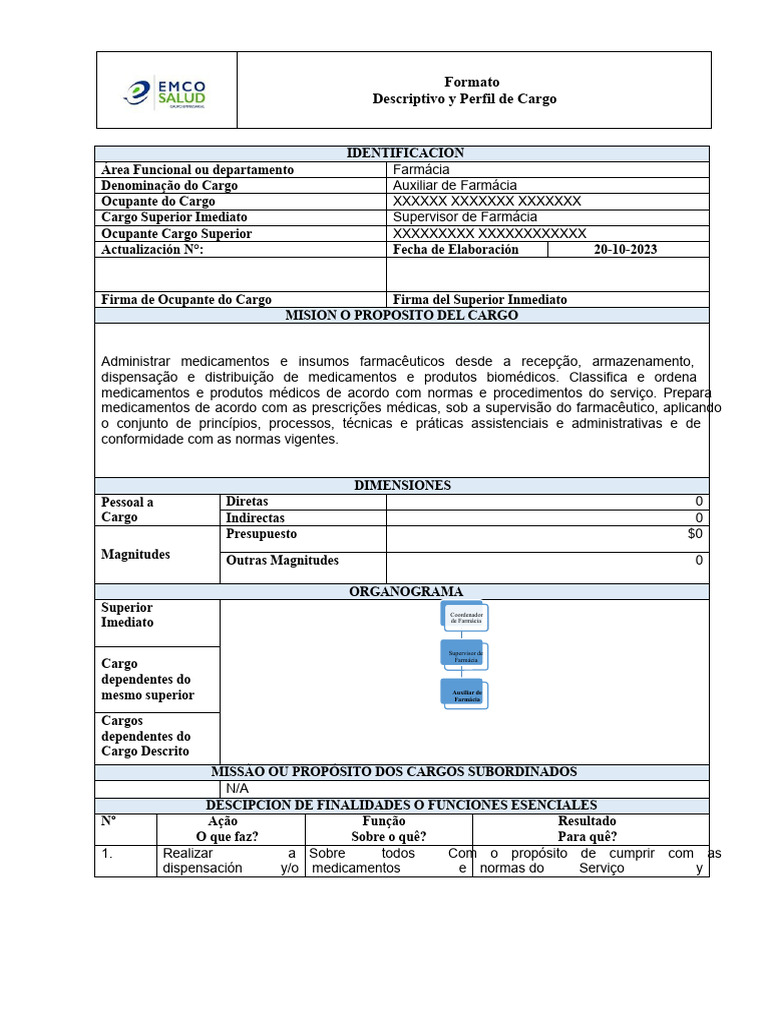 FORMATO MANUAL DE FUNÇÕES E DESCRITIVO E PERFIL DE CARGO - AUXILIAR DE ...
