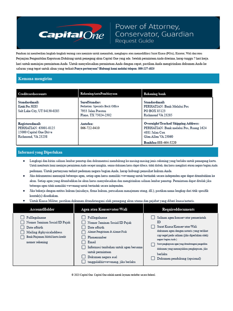 Permintaan Modifikasi POA Capital One | PDF