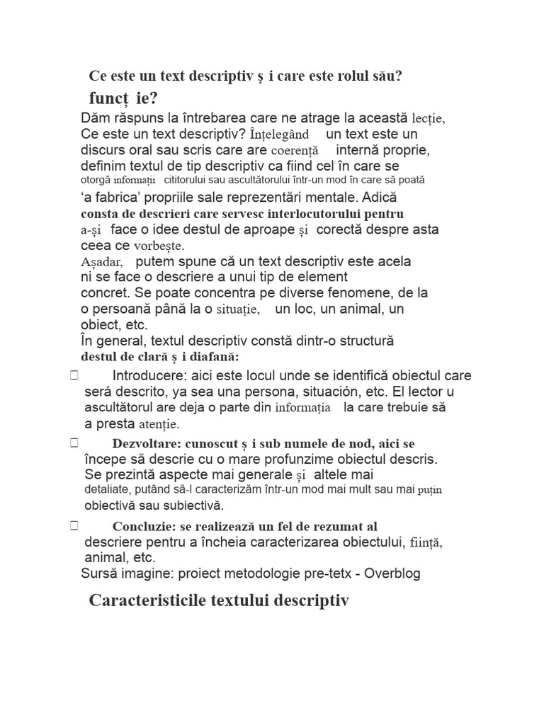 Ce Este Un Text Descriptiv Și Care Este Funcția Sa | PDF