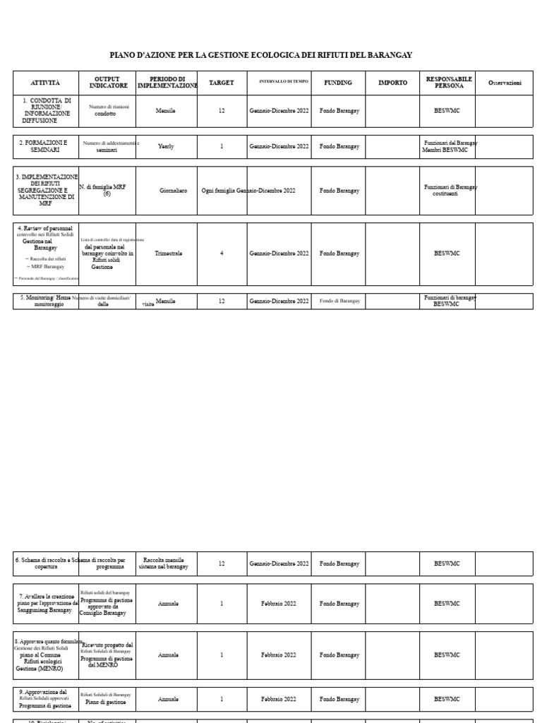 Piano D'azione Beswmc | PDF