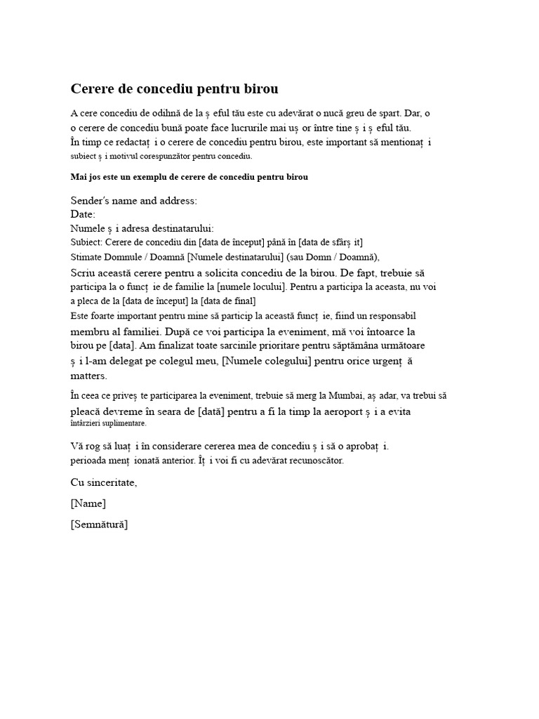 Cerere de Concediu Pentru Birou - LA | PDF