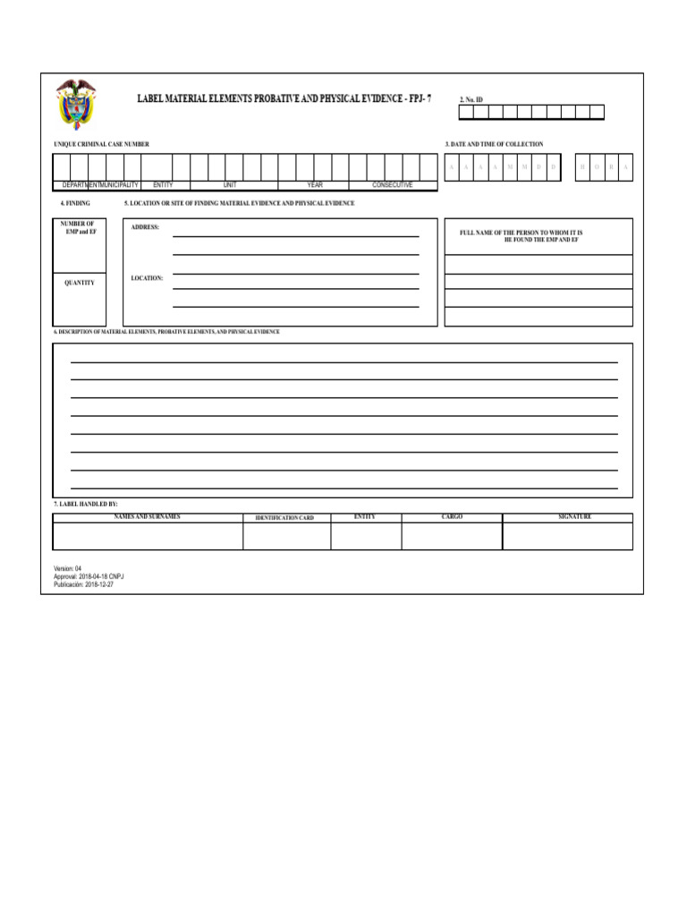 Criminal Case Evidence Collection Form | PDF