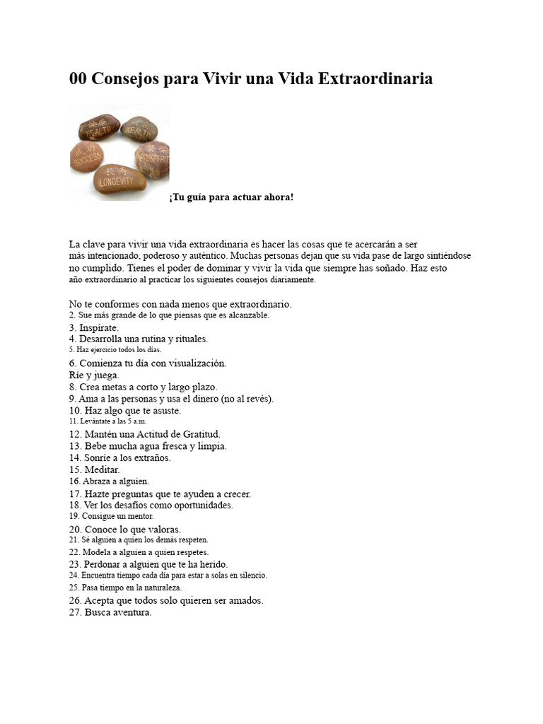 100 Consejos para una Vida Extraordinaria | PDF